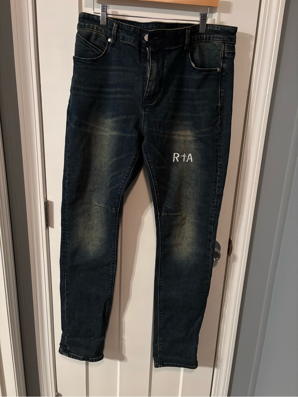 RtA Bryant , Blue Washed Slim Straight Jeans with White Logo